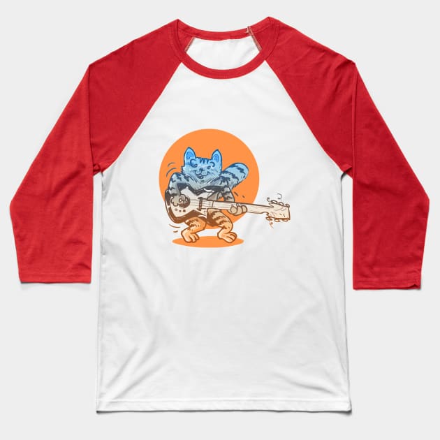 funny cat playing guitar cartoon Baseball T-Shirt by anticute